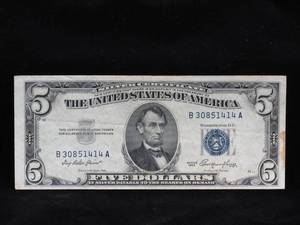lot 47 image: 1953 $5 Blue Seal Silver Certificate