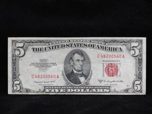 lot 52 image: 1953B $5 Red Seal Bill