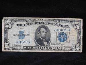 lot 50 image: 1934A $5 Blue Seal Silver Certificate