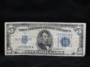 lot 51 image: 1934C $5 Blue Seal Silver Certificate