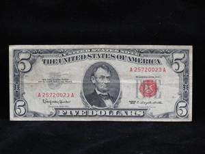 lot 57 image: 1963 $5 Red Seal Bill