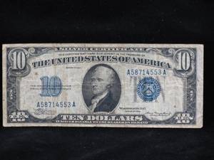 lot 41 image: 1934 $10 Silver Certificate - Blue Seal