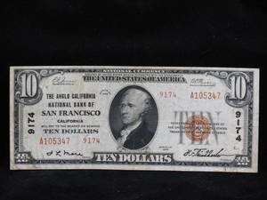 lot 38 image: 1929 $10 San Francisco National Currency Bill