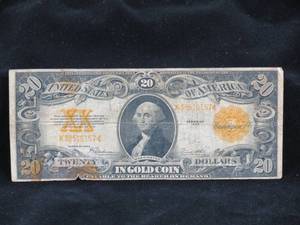 lot 32 image: 1922 $20 Gold Certificate Bill