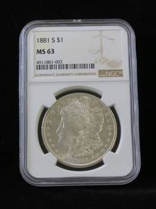 lot 7 image: 1881-S Morgan Silver Dollar - NGC MS63
