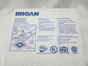 lot 11 image: Broan 688 Exhaust Fan No Cover