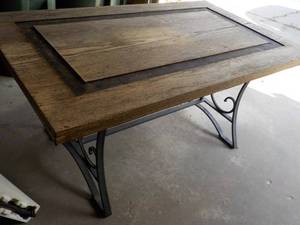 lot 3 image: Outdoor Table- iron base wood top 6...