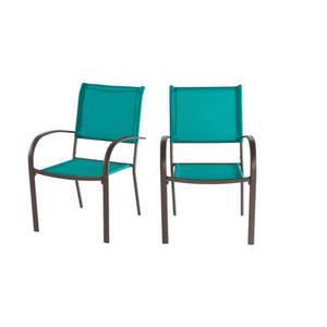 lot 307 image: Hampton Bay Mix and Match Stationary Stackable Steel Split Back Sling Outdoor Patio Dining Chair in Emerald Coast Brown (2-Pack), FCS70391G-2PKEC - NEW