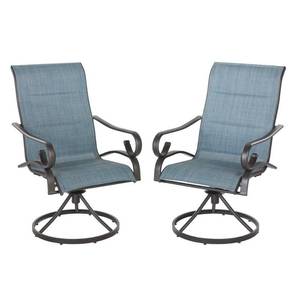lot 309 image: Hampton Bay (2-Pack) Crestridge Steel Padded Sling Swivel Outdoor Patio Lounge Chair in Conley Blue, FCS60619S-2PK-B - NEW