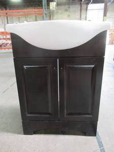 lot 319 image: Glacier Bay Chelsea 26.5 in. W x 17.5 in. D x 36.13 in. H Vanity in Charcoal with Porcelain Vanity Top in White - Cracked Upper Right Back Corner.
