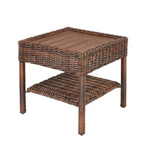 lot 303 image: Hampton Bay Cambridge Brown Wicker Square Outdoor Side Table, 65-17148B7 - NEW