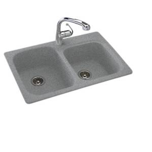 lot 329 image: Swan Dual Mount Composite 33 in. 1-Hole Double Bowl Kitchen Sink in Gray Granite KS03322DB.042