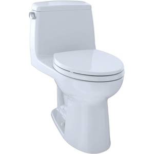 lot 331 image: Toto Eco UltraMax ADA Compliant 1-Piece 1.28 GPF Single Flush Elongated Toilet in Cotton White.