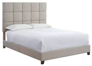 lot 345 image: Signature Design By Ashley Dolante Queen Upholstered Bed Frame B130-581.- Missing Part to complete the Box.