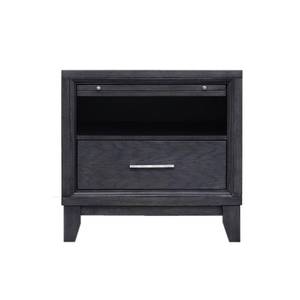 lot 418 image: Chelsea 1-Drawer Gray Wash Nightstand - Chipped and Broken decorative piece.