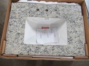 lot 330 image: Home Decorators Collection 31 in. W x 22 in. D Granite Vanity Top in Santa Cecilia with White Trough Basin. MISSING BACKSPLASH.