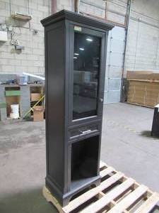 lot 419 image: Scott Living Roveland 24-in W x 72-in H x 16-in D Dark Gray MDF Freestanding Linen Cabinet 2026FC-24-200 - Broken Door.