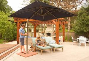 lot 362 image: M&E 8 x 8 Breeze Buster Patio Umbrella in Black, 8x8BreezeTP - NEW