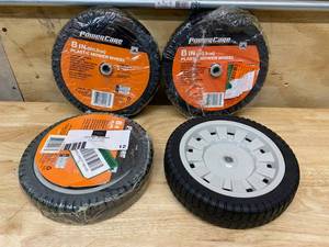 lot 12 image: POWER CARE Lot of FOUR-  8 in. x 1.75 in. Universal Plastic Wheel for Lawn Mowers