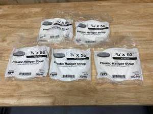 lot 14 image: Lot of Five- 34 x 50 ft. Plastic Hanger Strap