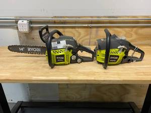 lot 42 image: RYOBI Lot of 2 Gas Chainsaws.  Model RY3714 and Model RY3716