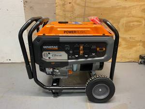 lot 100 image: GENERAC GP 6500-Watt Manual Start Gas Powered Portable Generator 49CSA with CO-Sense and Transfer Switch Outlet for Home Backup