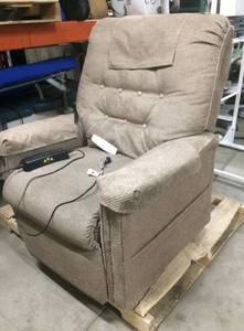 lot 3 image: MSRP $1500 Pride Mobility Products Oversized Lift Chair&nbspHeritage Line Multi Position Recliner Cloud 9 STONE Beige Fabric - Like New Condition - Was A Floor Model