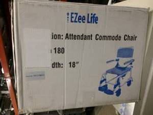lot 54 image: MSRP $650 NEW IN SEALED BOX&nbspHealthline EZee Life Aluminum&nbspTransport&nbspShower-Commode Chair 