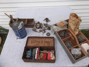 lot 31 image: Nail Box, Misc. Hardware, Wire Brushes