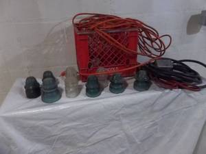 lot 124 image: Insulators, Extension Cords, Milk Crate