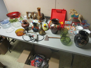 VINTAGE TOYS, HOME DECOR, GLASSWARE, VASES, SKIL ELECTRIC DRILL, HANDYMAN SUPPLIES, MORE