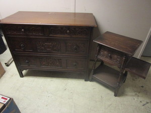 DECORATIVE WOOD DRESSER, MATCHING SIDE TABLE