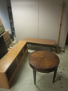 WOOD FURNITURE, COFFEE TABLE, SIDE TABLE, HEADBOARD, COAT RACK