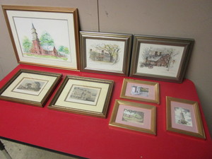 FRAMED ARTWORK, FEATURING COLONIAL WILLIAMSBURG, CHARLESTON, S.C., LONDON