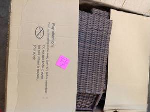 lot 12 image: HAMPTON BAY Cambridge Brown Wicker Outdoor Patio Swivel Rocking Chair with Standard Midnight Navy Blue Cushions SEE PICS