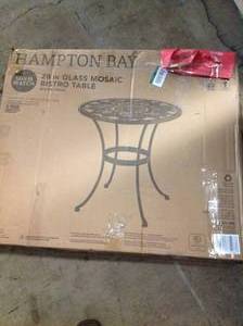 lot 17 image: HAMPTON BAY 28 in. Metal and Glass Mosaic Patio Bistro Table SEE PICS