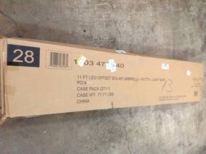 lot 23 image: HAMPTON BAY 11 ft. Aluminum Cantilever Solar LED Offset Outdoor Patio Umbrella in Putty Tan SEE PICS