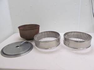 vintage cream strainer, wire baskets