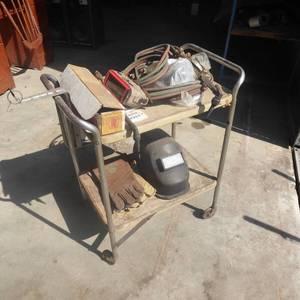 lot 6 image: Lot of Welding Equipment and 29 x 27 x 9 Rolling Metal Cart