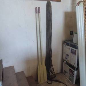 lot 30 image: Lot of Classic Hard Plastic Boat Oars with Boat Rope