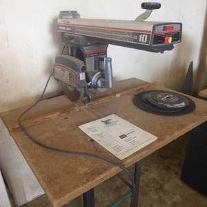 lot 35 image: Sears Craftsman Model 113.19775 10 Radial Saw & Platform with Masonry Blades