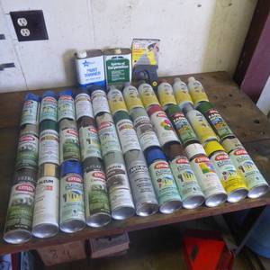 lot 92 image: New 33 Spray Paint Cans and Thinner Lot