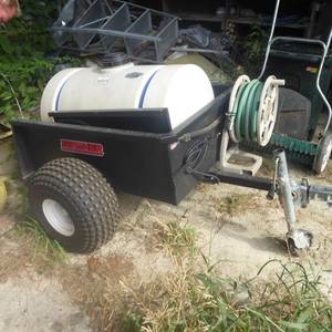 lot 127 image: 65 Gallon Tank Sprayer with Pump and Trailer