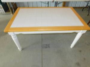 lot 63 image: Vintage White Wood Table with Tiled Top