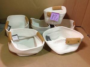 lot 19 image: 11 Decorative Coiled Rope Square Base Tapered Basket Small White in good condition