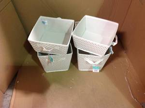 lot 37 image: Small Polka Dot Toy Storage Bin WhiteGold - Pillowfort in good condition
