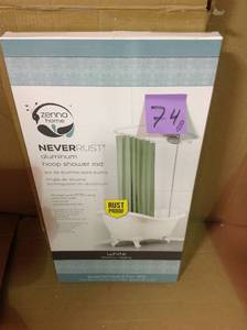 lot 74 image: Zenna Home Rustproof 46 in. Aluminum Hoop Shaped Shower Rod in White for Standalone Tubs in good condition