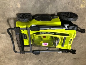 lot 202 image: RYOBI 20 in. 40-Volt Brushless Lithium-Ion Cordless Battery Walk Behind Push Lawn Mower BatteryCharger NOT INCLUDE, BAG NOT INCUDE JUST MOWER See pics 