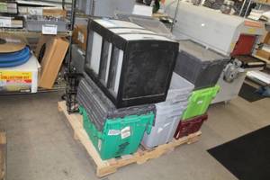 lot 145 image: Plastic Storage Bins, Storage Totes, File Cabinet
