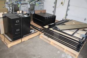 lot 140 image: Office Cubicles - Wall Panels, Shelves, Desktop, File Cabinets